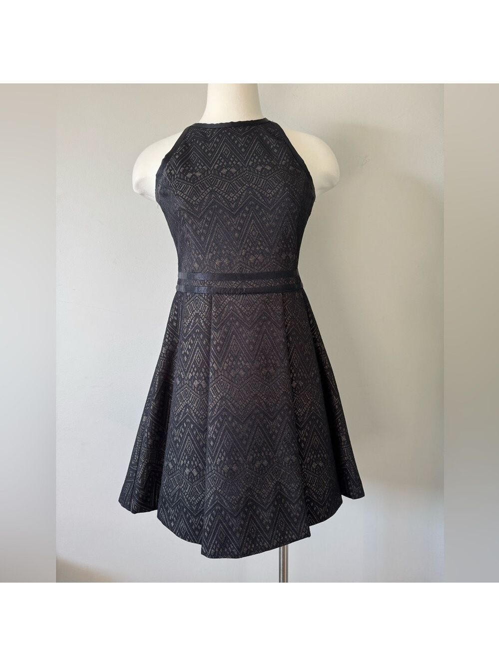 Parker Milana fit and flare black and gold metallic dress Size M